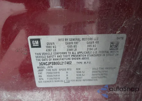 2016 Chevrolet Trax Lt z USA, uszkodzony, nr VIN 3GNCJPSB6GL217462